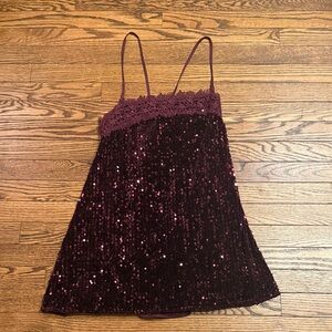 That Girl Sequin Mini Slipdress In Fig Jam